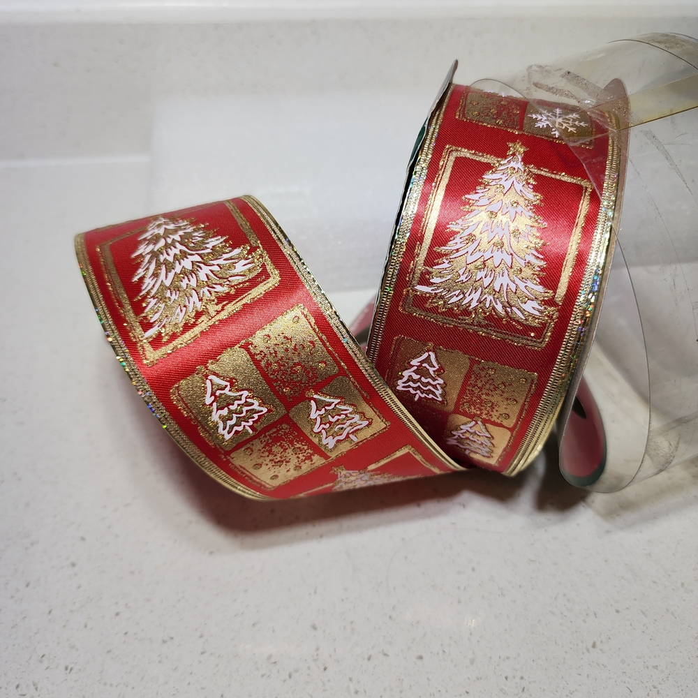 Vintage Wired Metallic Red and Gold Holiday Ribbon 55x2.5. New With Tags